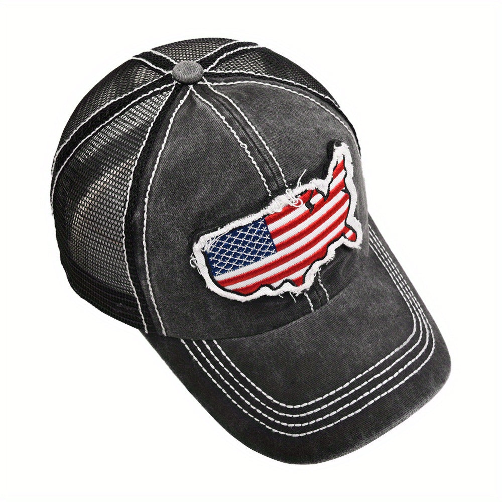 American Map Baseball Cap Embroidered With Curved Brim Flag Cap
