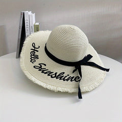Sunshine Sun Hat Ribbon Bowknot Wide Brim Straw Hat