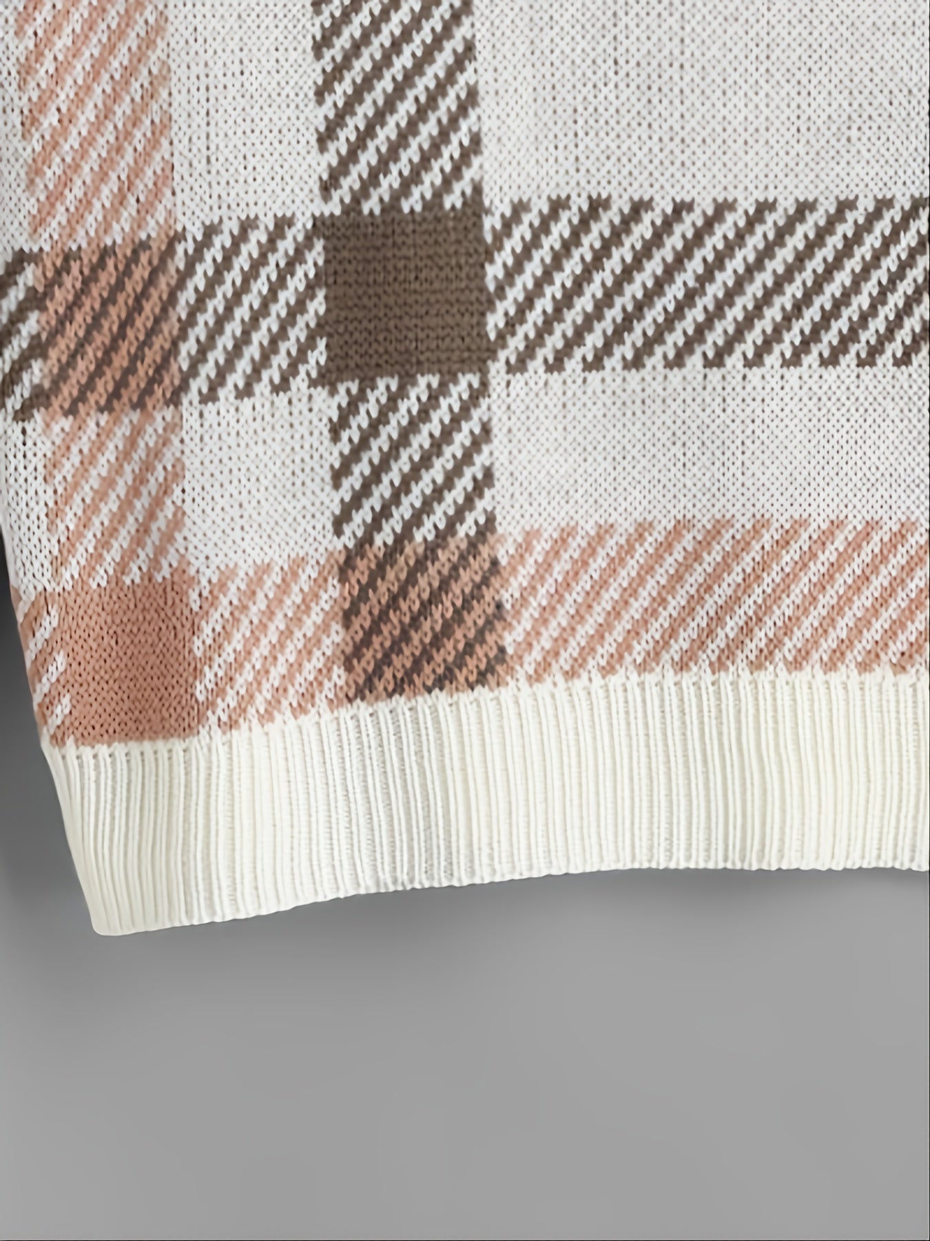  Gingham V Neck Sweater High Stretch Casual