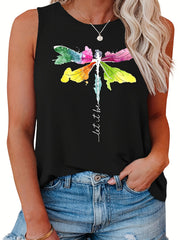  Dragonfly Print Tank Top Women's Slight Stretch Tank