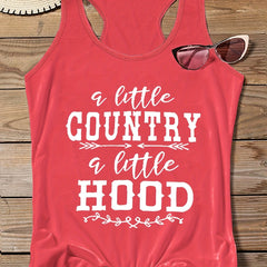  Art Letter Print Tank Top Round Neck Stretch Vest