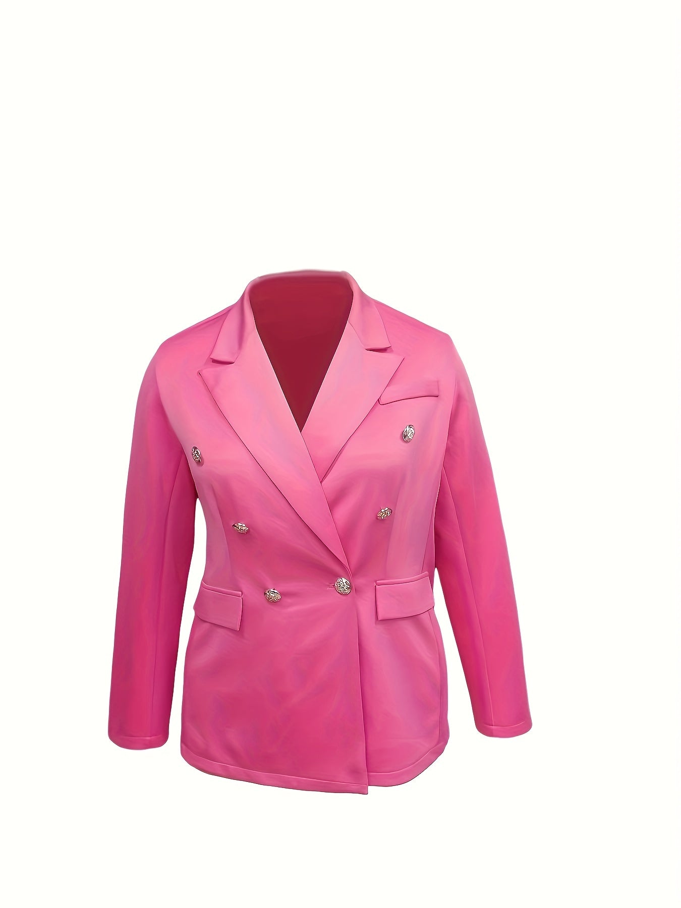  Basic Blazer Women's Plus Solid Button Long Sleeve Lapel Collar Blazer