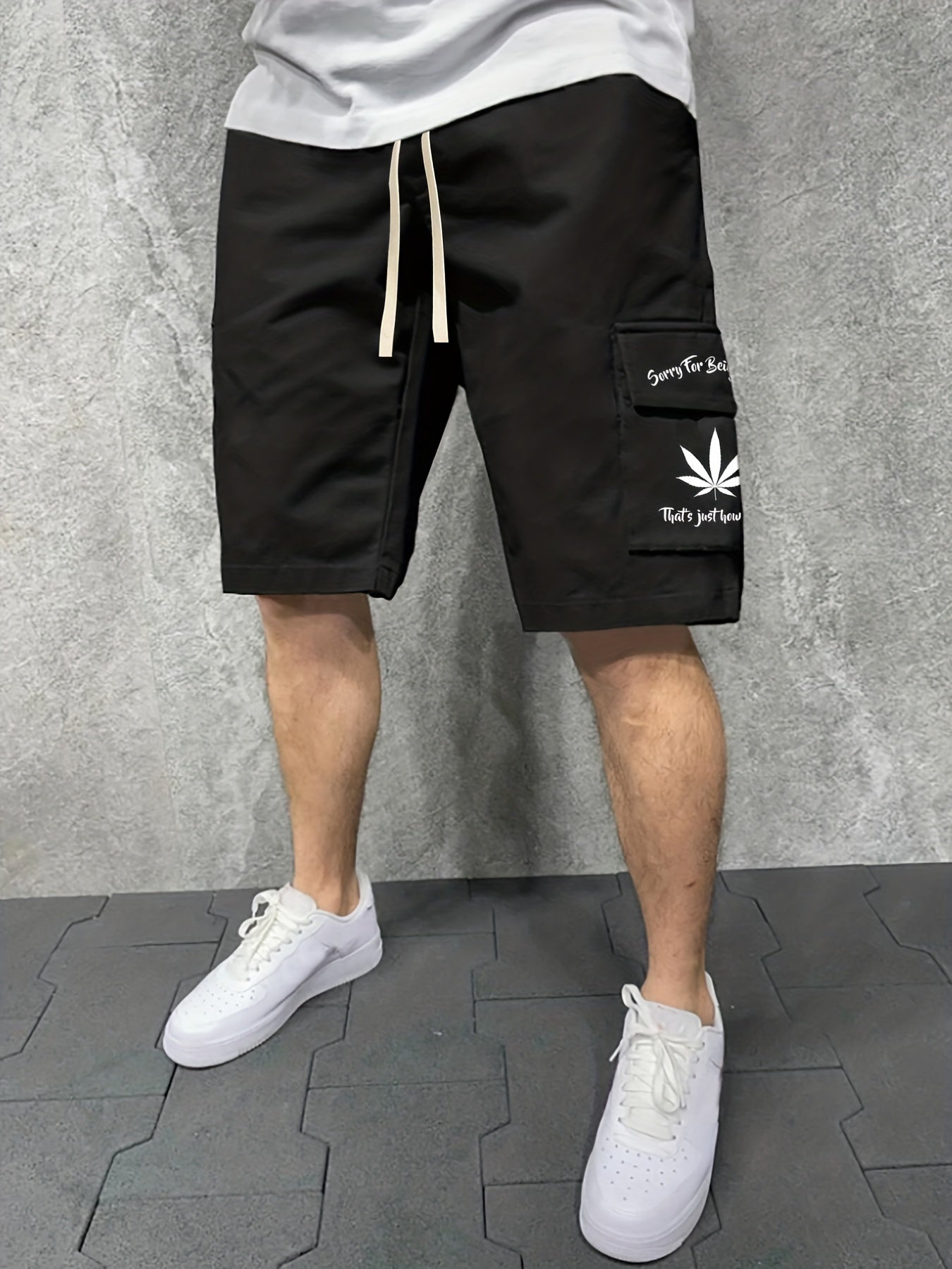 Men's Letter And Leaves Graphic Casual Sports Loose Pocket Elastic Waist Drawstr