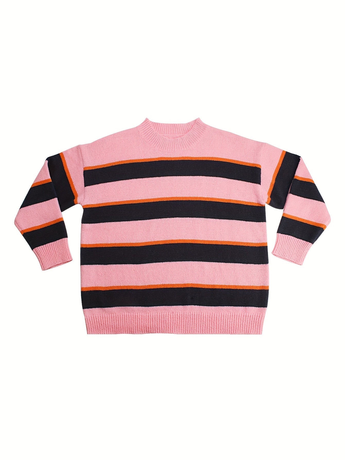  Colorblock Stripe Long Sleeve Sweater