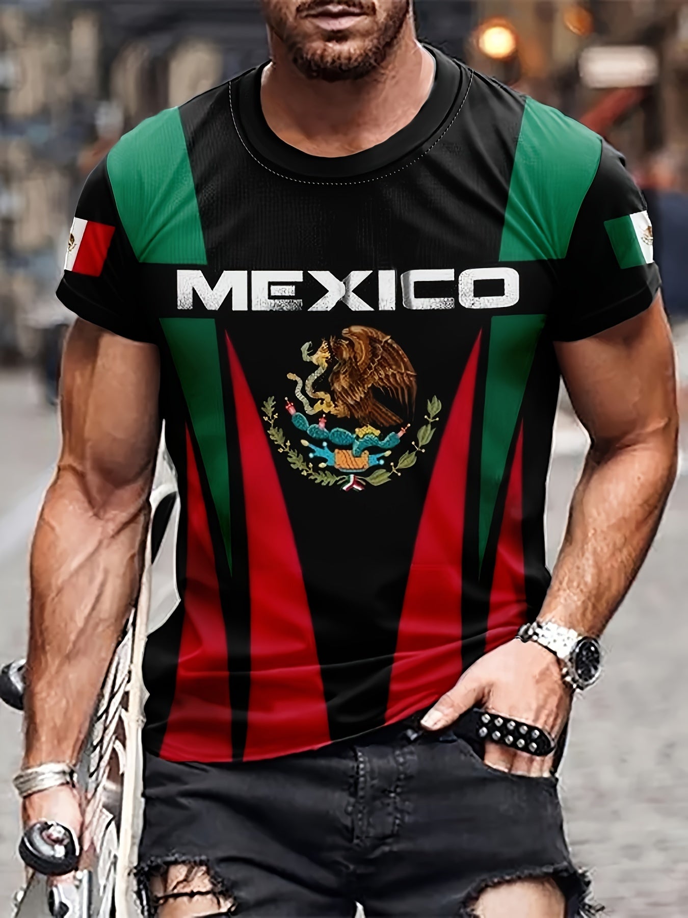 Mexico Eagle Print Men's Short Sleeve T-shirt Graphic Tee