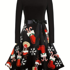  Christmas Casual Dress Women's Plus Colorblock Graphic Print