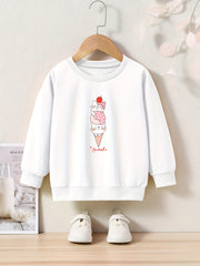 Cat Ice Cream Print Girls Casual Sweatshirt Crew Neck Tops Kids Fall Winter