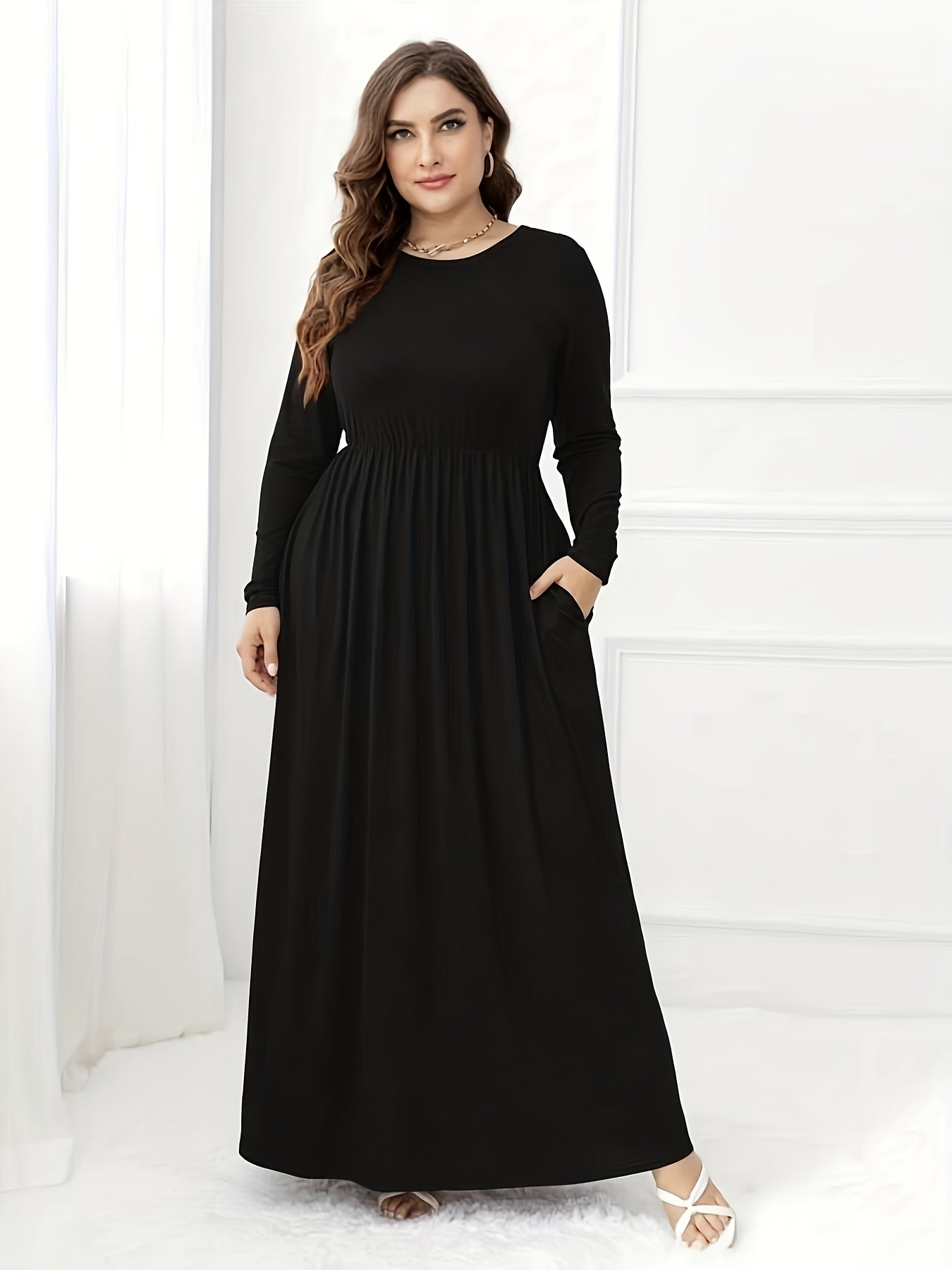  Long Sleeve Maxi Dress With Pockets