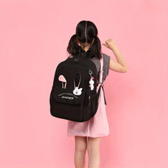 Large Capacity Rabbit Ears Backpack for School Students with Pendant & Badge