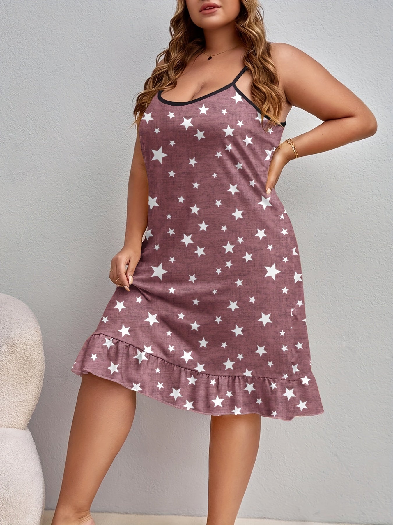  Star Print Sleep Cami Dress + Eye Mask