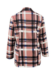  Plaid Print Long Sleeve Lapel Double Button Blazer