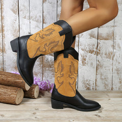 Embroidered Block Heel Cowboy Boots for Women