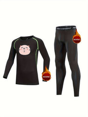 2pc Kids Compression Fleece Sets Cartoon Crew Neck Pullover & Pants
