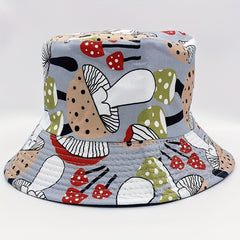 Mushroom Print Bucket Hat Grey Reversible Sunscreen Basin Hat