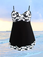  Colorblock Geo Print Tankini Set