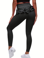 Honeycomb Ruffle Workout Leggings High Waist Yoga Pants