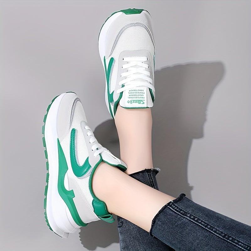 Women's Breathable Mesh Lace-Up Platform Sneakers Low Top Walking Shoes