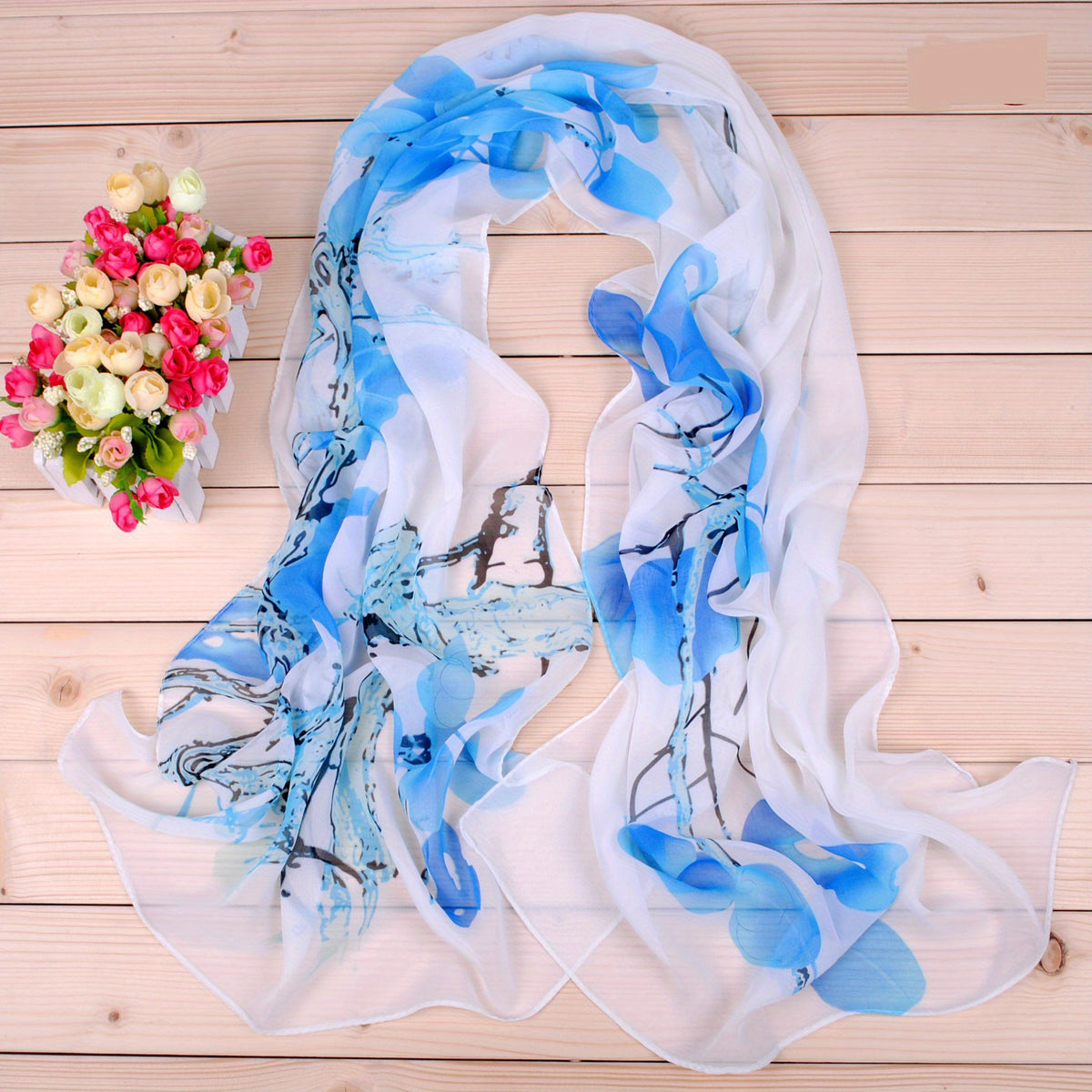 Thin Chiffon Scarf Branch Tree Print Shawl Sunscreen Windproof Head Wrap