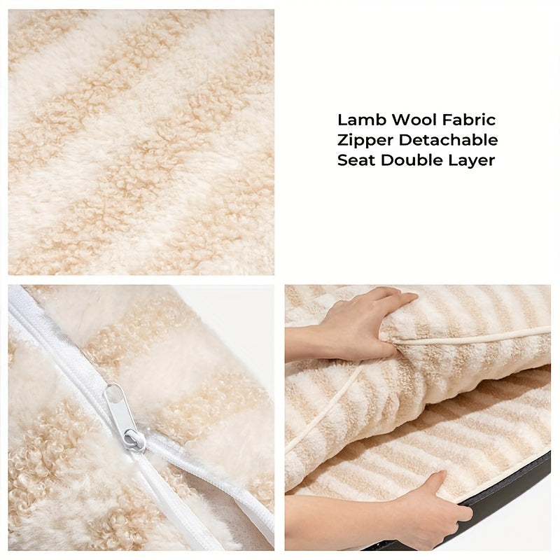 Striped Lambswool Double Layer Dog Sofa Bed