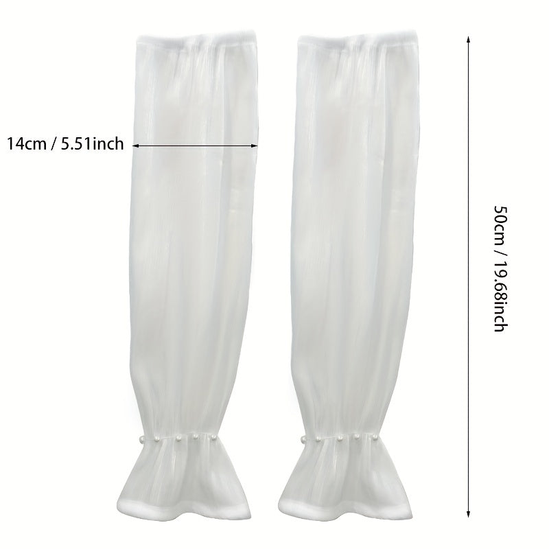 Faux Pearl Decor Gloves Ruffles Elastic Fingerless Sunscreen Long Gloves