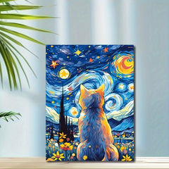 Starry Sky Cat DIY Canvas Painting Set 40x50 Frameless Polyester Fiber