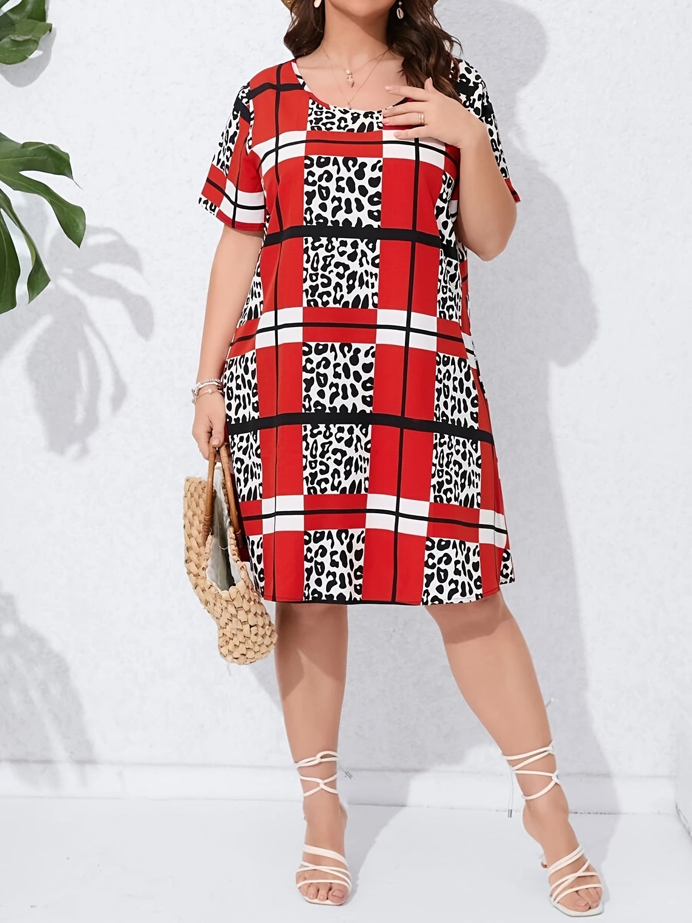  Colorblock Paisley Print Short Sleeve Dress