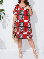  Colorblock Paisley Print Short Sleeve Dress