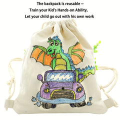 2pcs Kids Drawstring Backpack Watercolor Set DIY Pattern Special Pen
