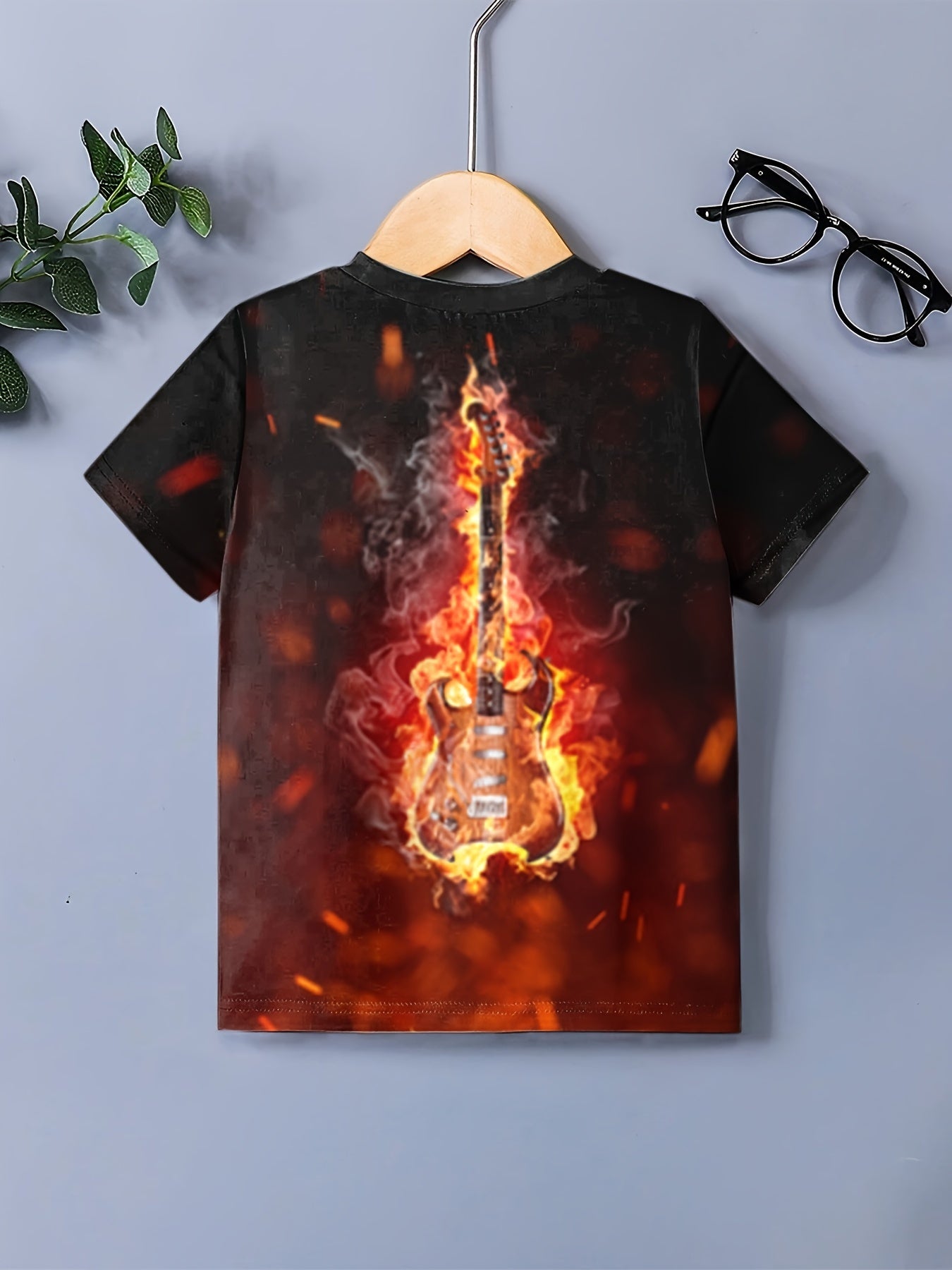 Boys Guitar T-shirt 3D Print Short Sleeve Top Kids Summer Clothes