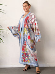  Boho Kimono Women's Plus Painting Print Long Sleeve Open Front