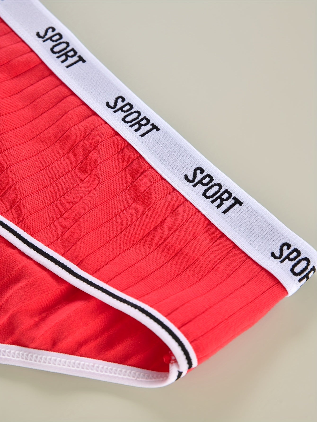 5 Pack Plus Size Sports Panties Set Women's Plus Ribbed Knit Contrast Letter Tap