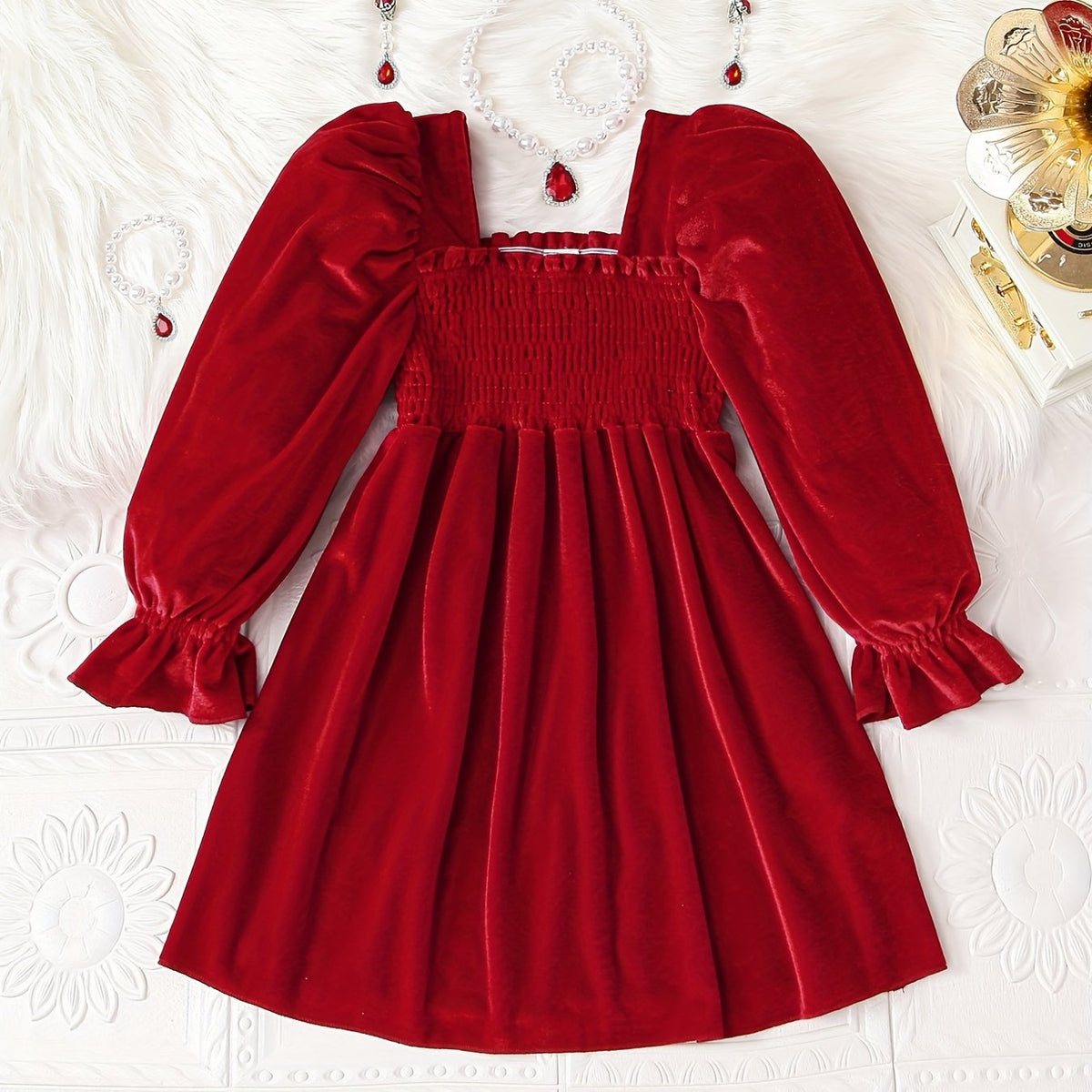 Velvet Long Sleeve Princess Party Dress for Girls