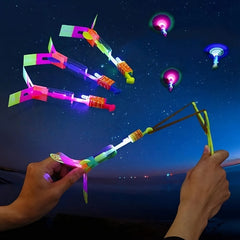 10pcs Glow-in-the-Dark Rocket Slingshots with LED Lights