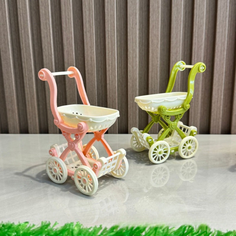 3 Section Stroller 4 Wheels Pastel Colors Pink Green Yellow Peach