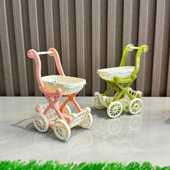 3 Section Stroller 4 Wheels Pastel Colors Pink Green Yellow Peach
