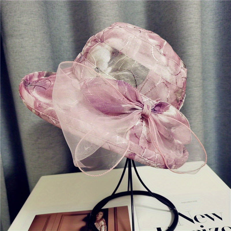 Flower Print Bucket Hat Ribbon Bow Decor Sun Hats Lightweight