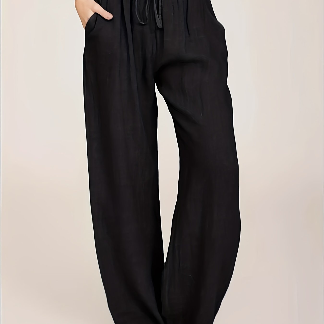 Solid Drawstring Wide Leg Pants for Women