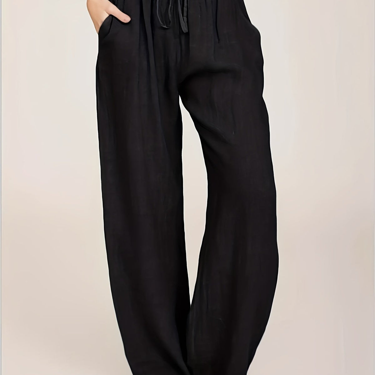 Solid Drawstring Wide Leg Pants for Women