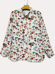  Mushroom Print Long Sleeve Button Up Shirt
