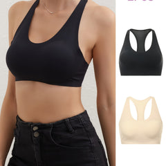 2 Seamless Solid Sports Bras Comfy & Breathable Running Workout Bra