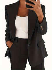  Women's Solid Lapel Collar Blazer