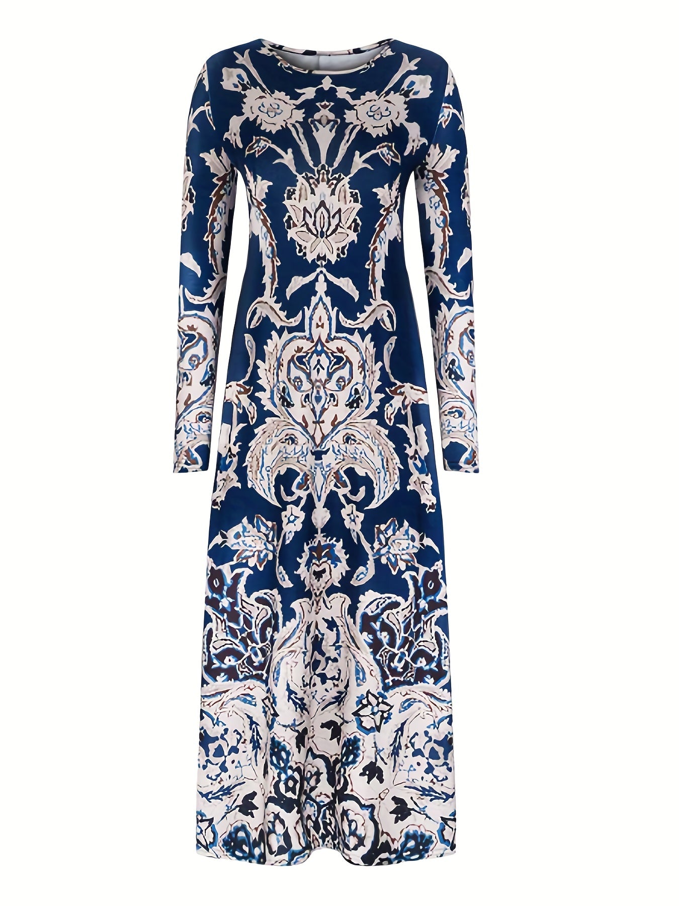  Floral Print Long Sleeve Maxi Dress