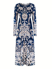  Floral Print Long Sleeve Maxi Dress