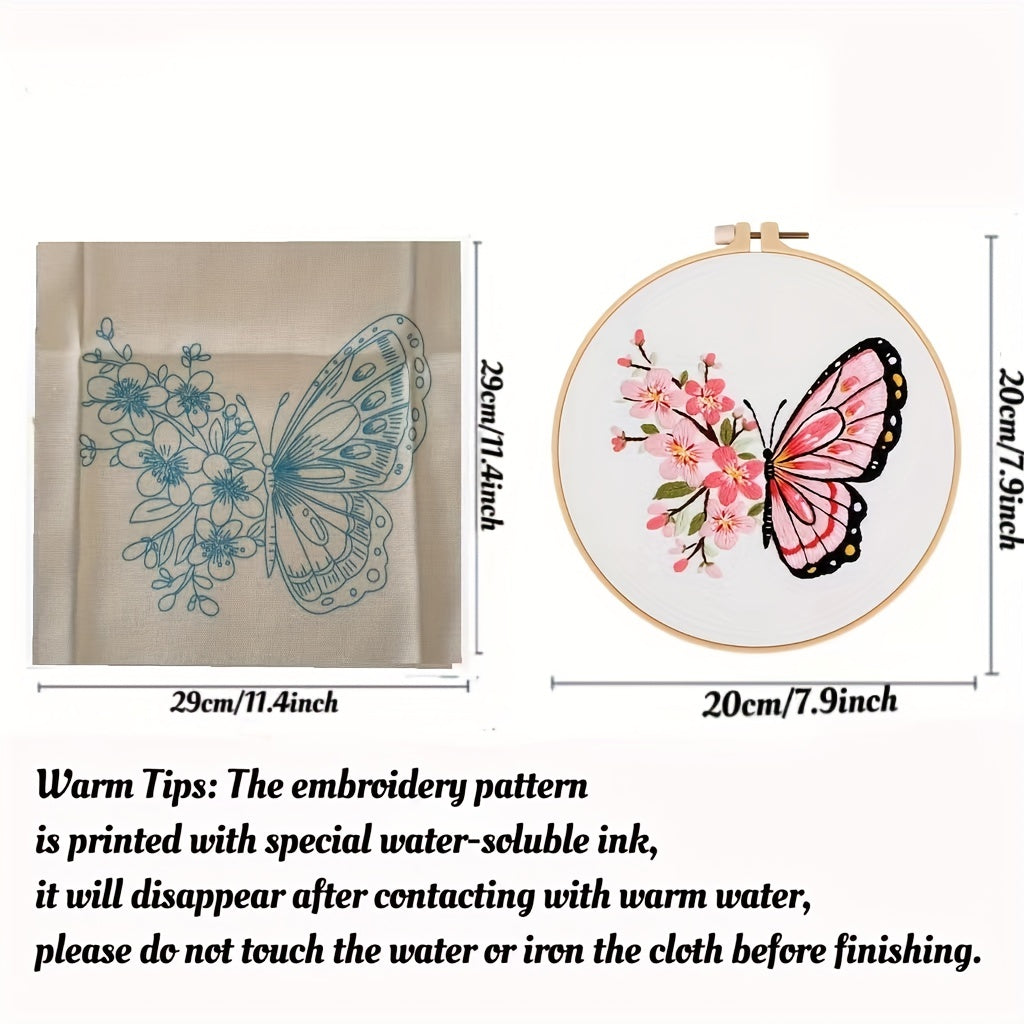 Butterfly & Flowers Embroidery Kit DIY Cross Stitch Wall Decoration
