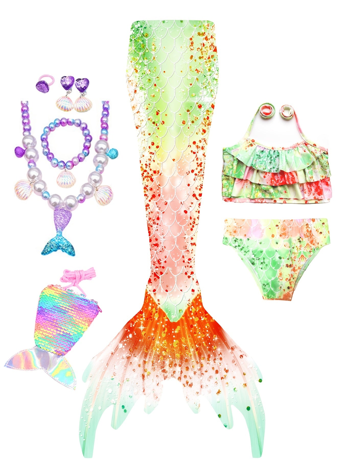 Girls Mermaid Tail Bikini Swimsuit Set