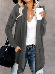  Solid Waffle Pattern Cardigan with Pockets