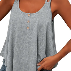  Solid Round Neck Split Strap Criss Cross Tank Top