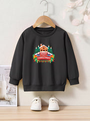 Christmas House & Tree Print Girls Sweatshirt Long Sleeve Crew Neck Top
