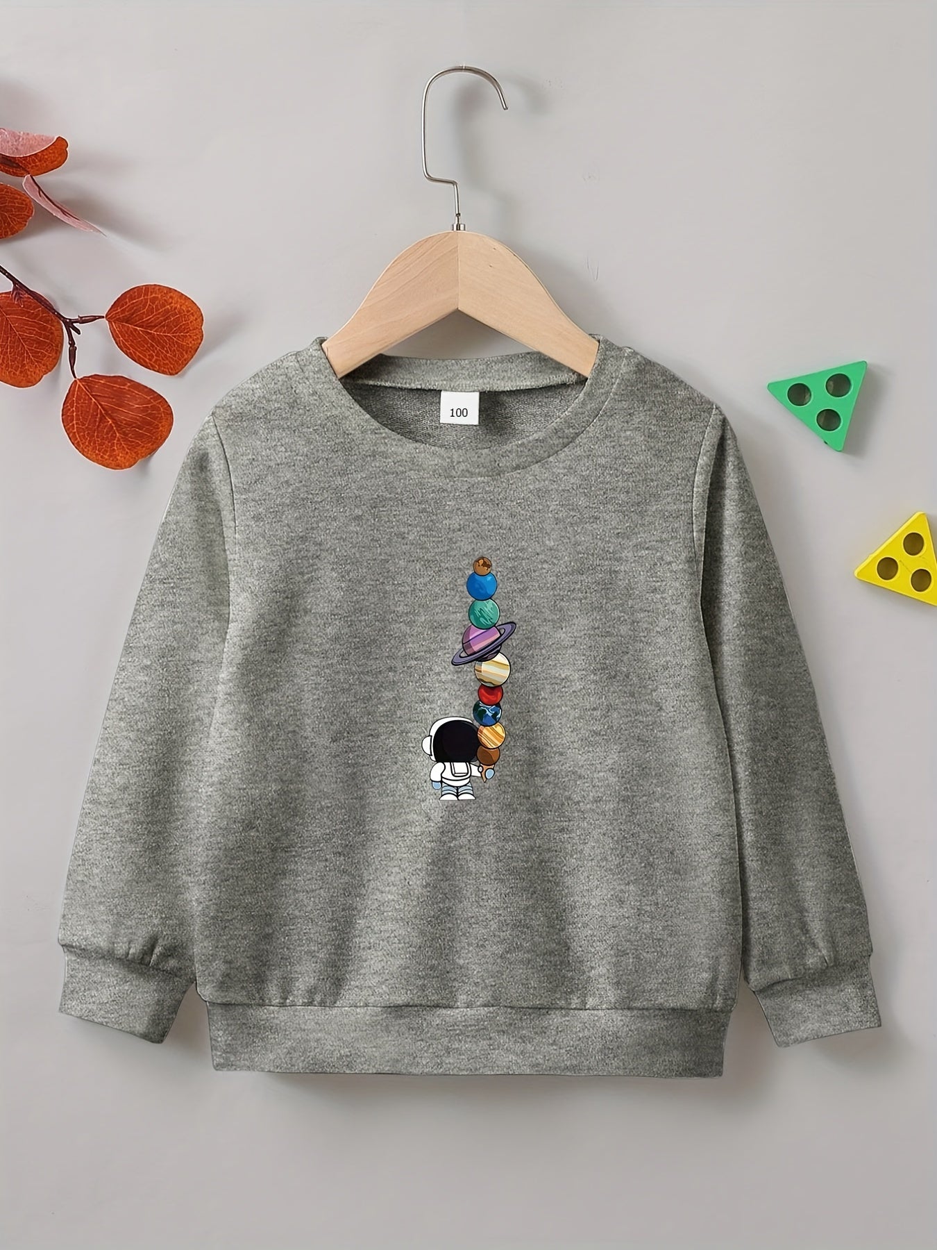 Cartoon Spaceman Planet Print Boys Casual Sweatshirt