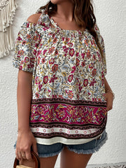  Boho Blouse Women's Plus Colorblock Floral Print